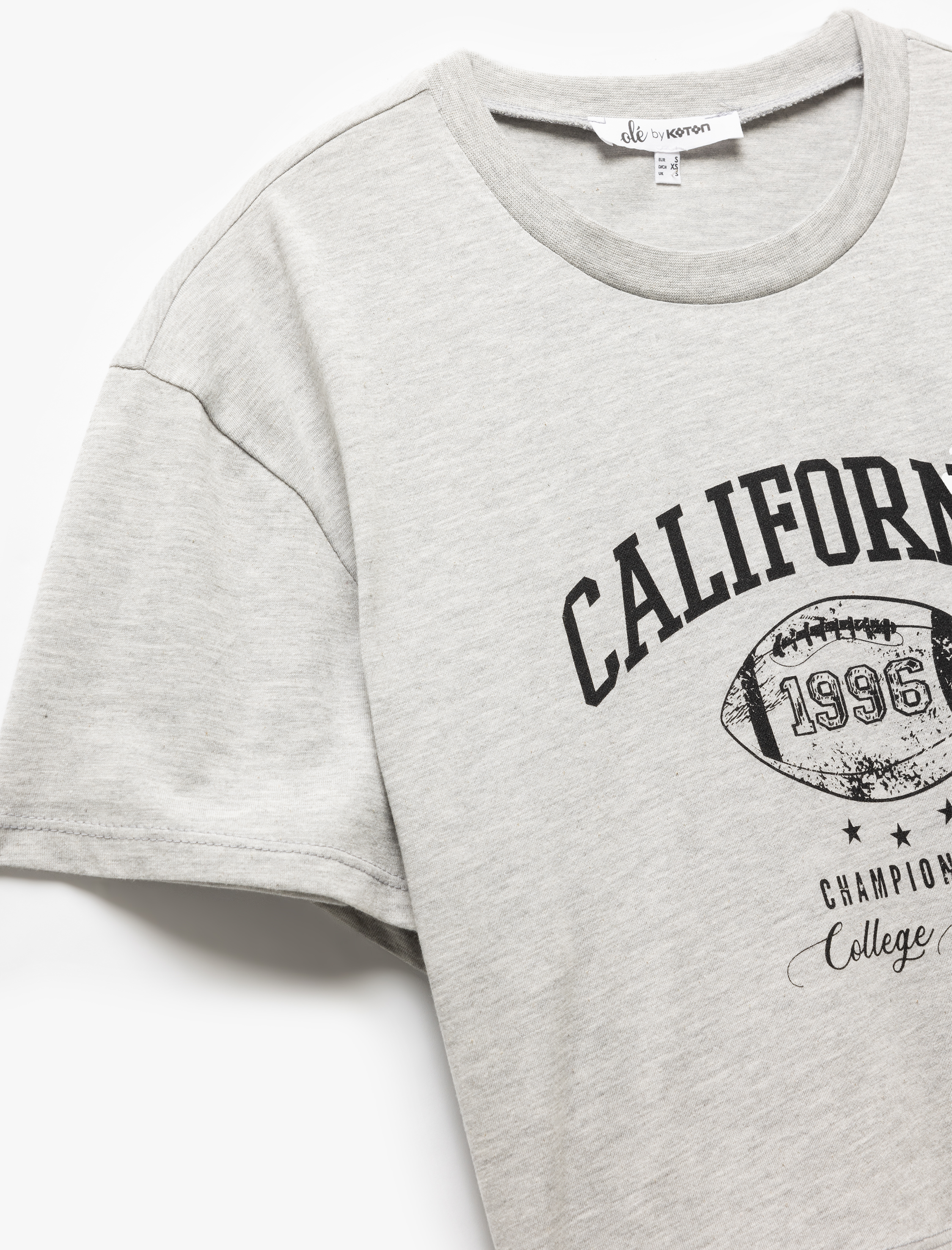   Kısa Kollu Baskılı Viskon Karışımlı Rahat Kesim Crop Tişört