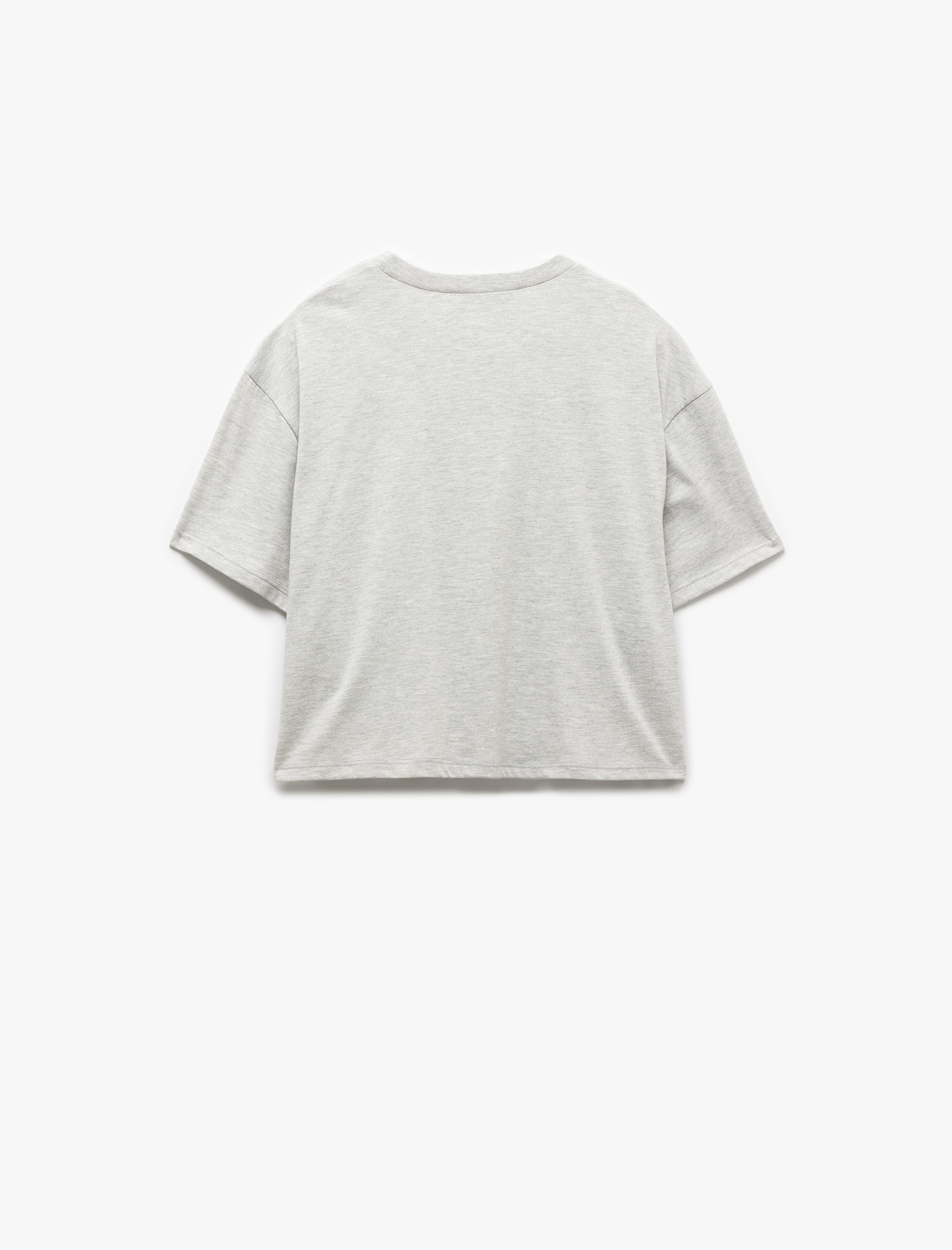   Kısa Kollu Baskılı Viskon Karışımlı Rahat Kesim Crop Tişört