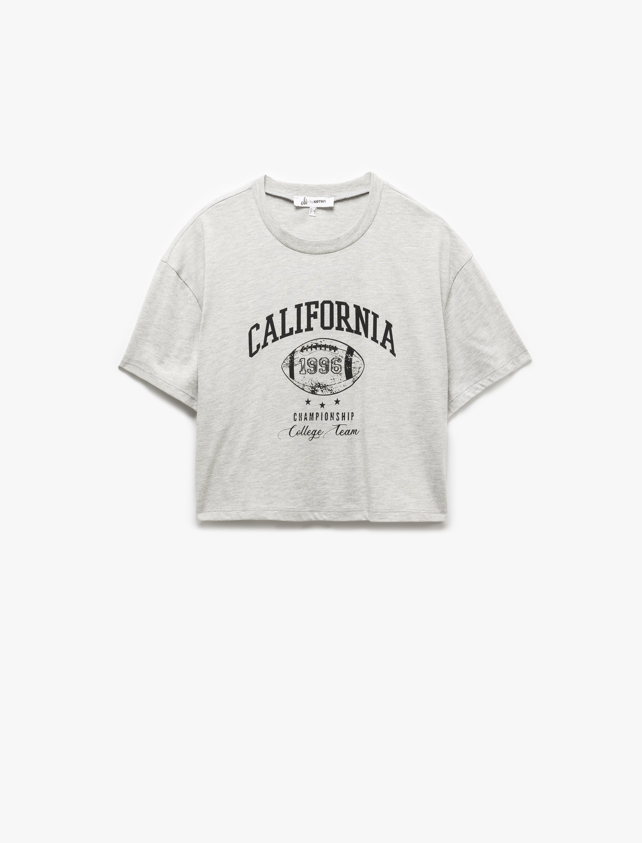   Kısa Kollu Baskılı Viskon Karışımlı Rahat Kesim Crop Tişört