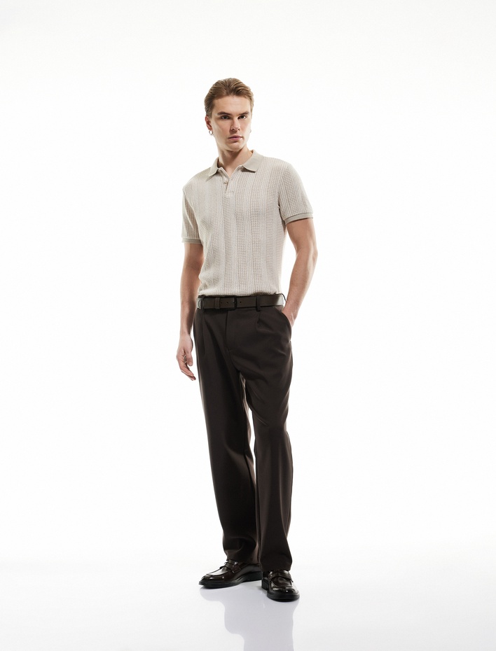  Regular Fit Dokulu Kısa Kollu Polo Yaka Tişört