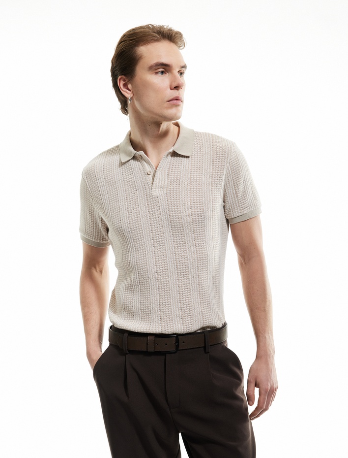  Regular Fit Dokulu Kısa Kollu Polo Yaka Tişört