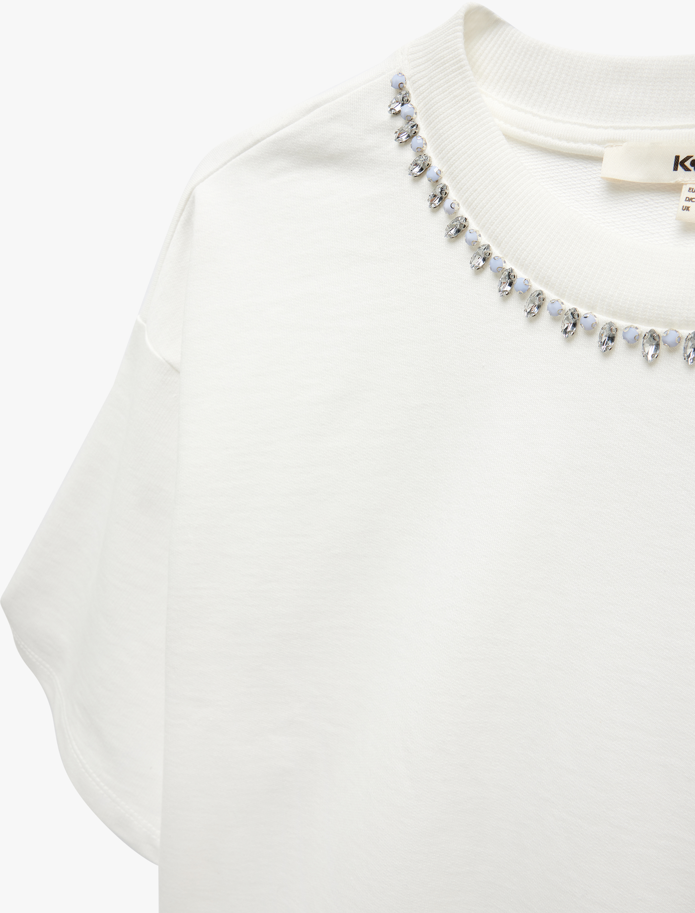   Üç İplik Pamuklu Kısa Kollu Bisiklet Yaka Boncuk Detaylı Taşlı Tişört