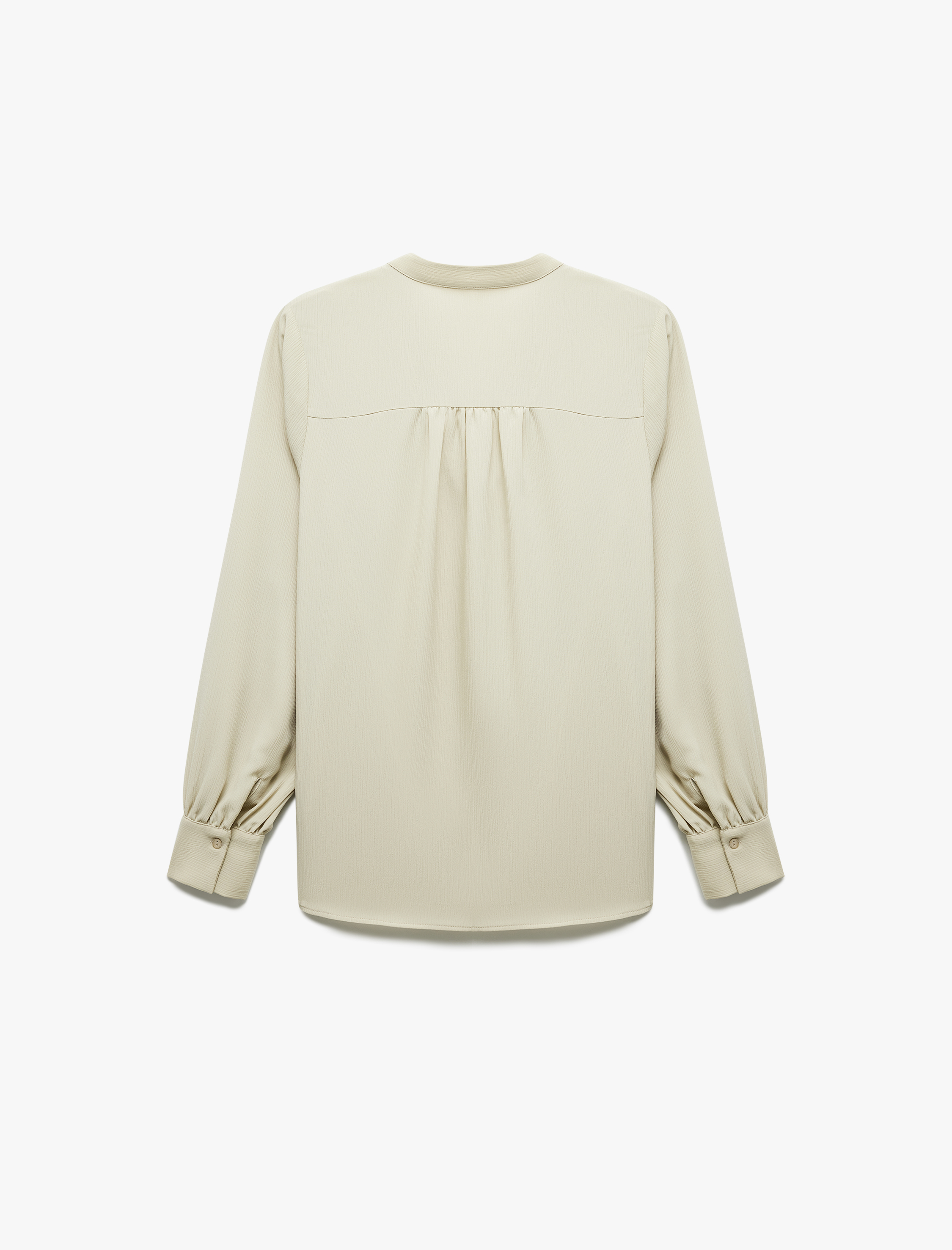 Düğmeli Hakim Yaka Uzun Kollu Saten Gömlek