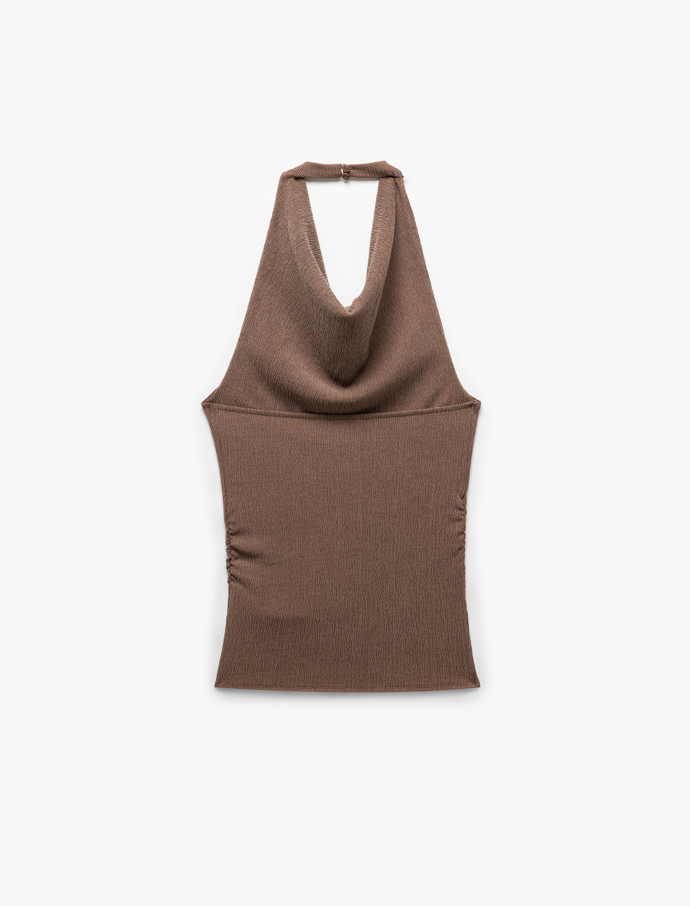   Sırt Dekolteli Dokulu Slim Fit Degaje Yaka Bluz