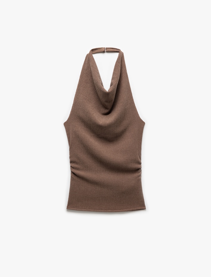  Sırt Dekolteli Dokulu Slim Fit Degaje Yaka Bluz