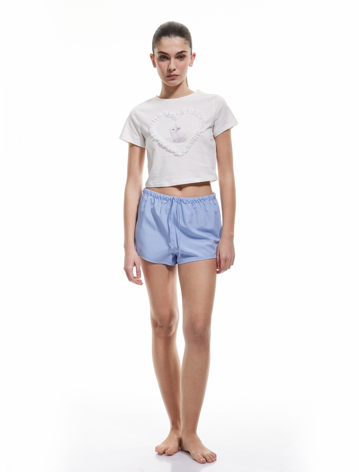  Rahat Kalıp Yanları Bağlamalı Fiyonk Detaylı Çizgili Şort Pijama Altı