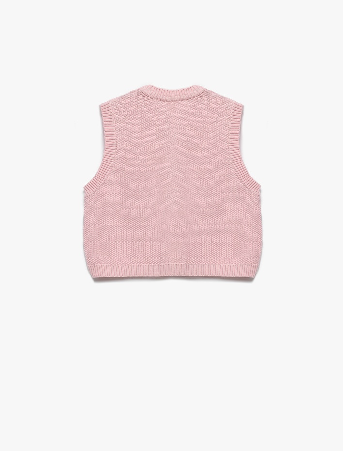 Kız Çocuk Kurdele Detaylı Düğme Kapamalı V Yaka Triko Yelek