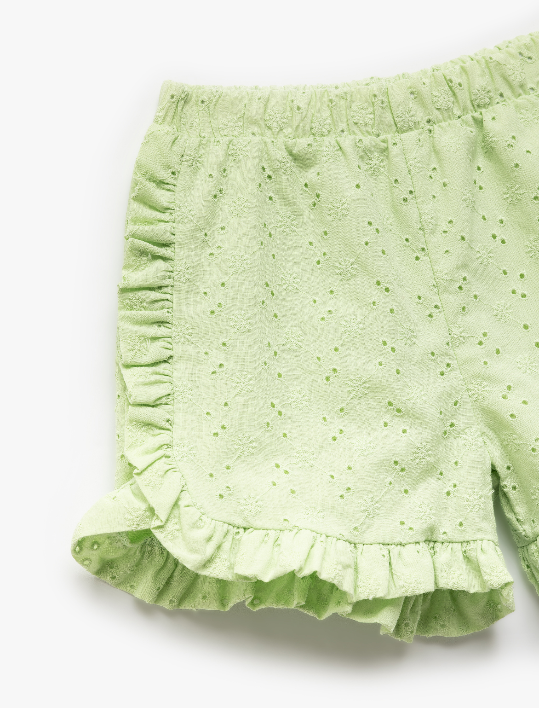  Kız Çocuk Fırfır Detaylı Fistolu Pamuklu Şort