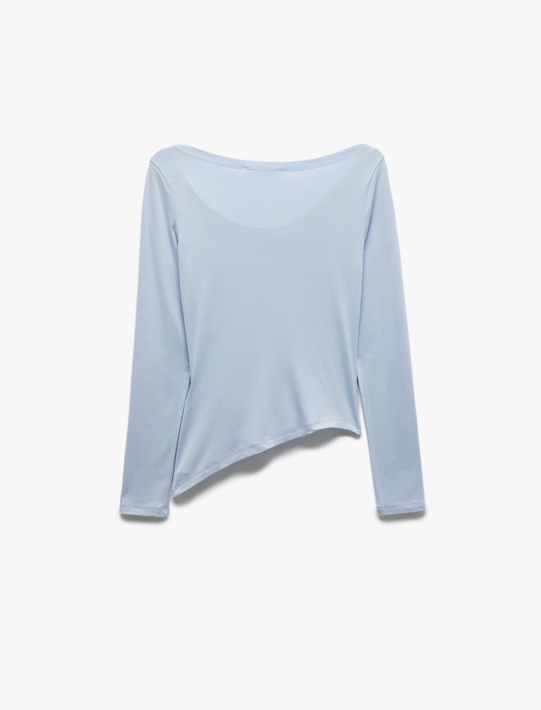   Viskon Asimetrik Uzun Kollu Slim Fit Degaje Yaka Tişört