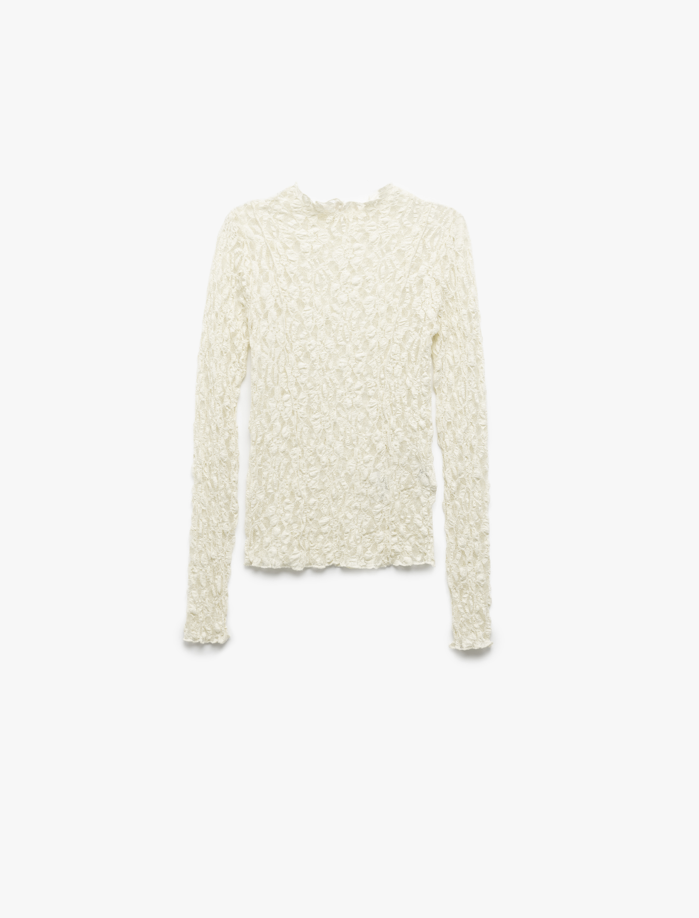   Slim Fit Yarı Transparan Dik Yaka Uzun Kollu Dantel Body