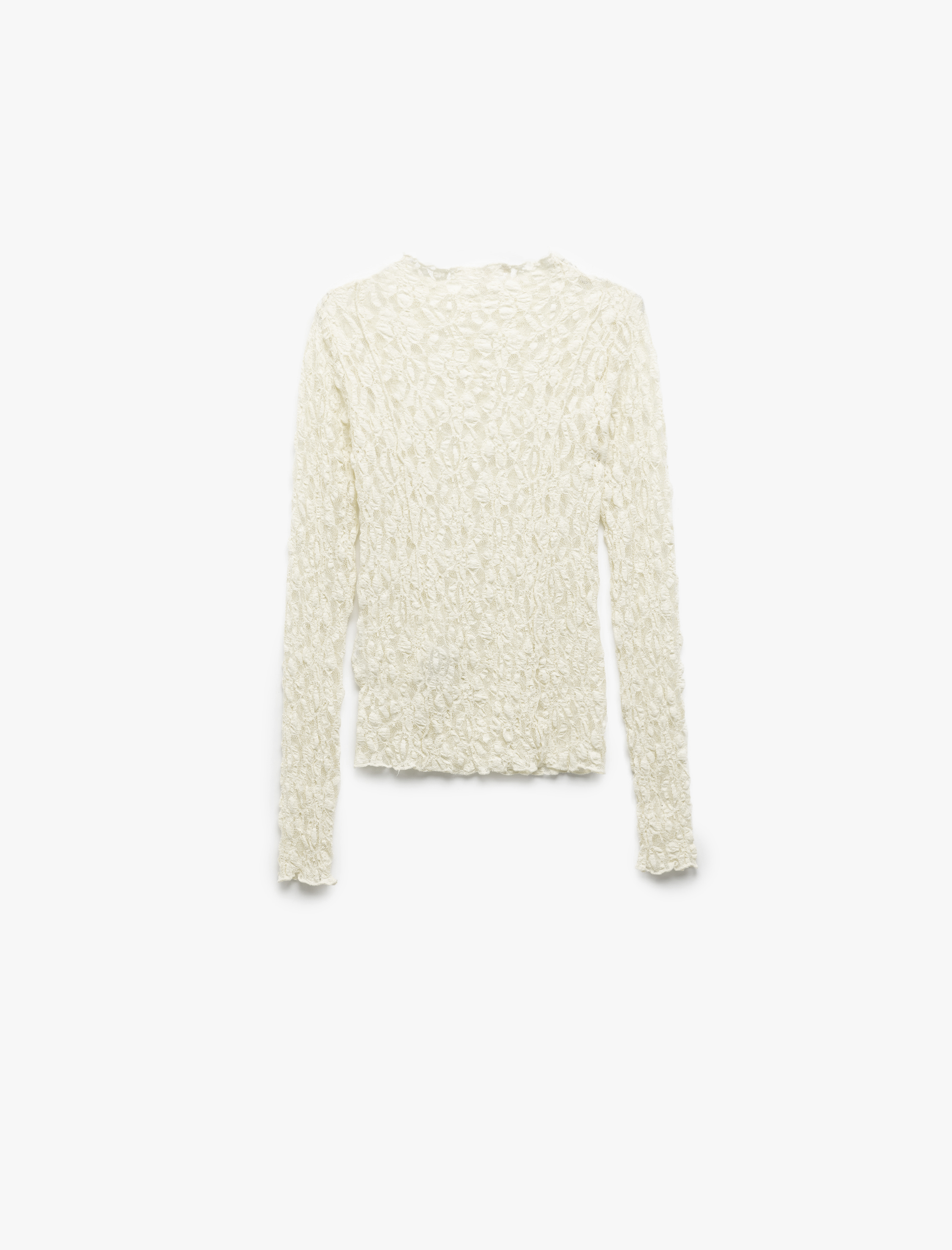   Slim Fit Yarı Transparan Dik Yaka Uzun Kollu Dantel Body