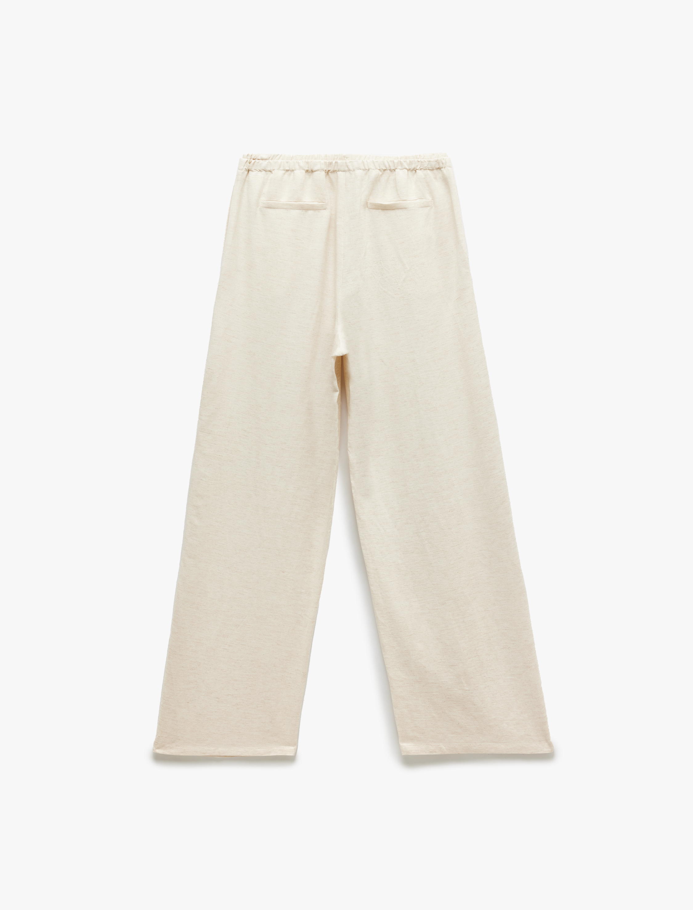   Beli Bağlamalı Viskon Keten Karışımlı Yüksek Bel Bol Paça Pantolon