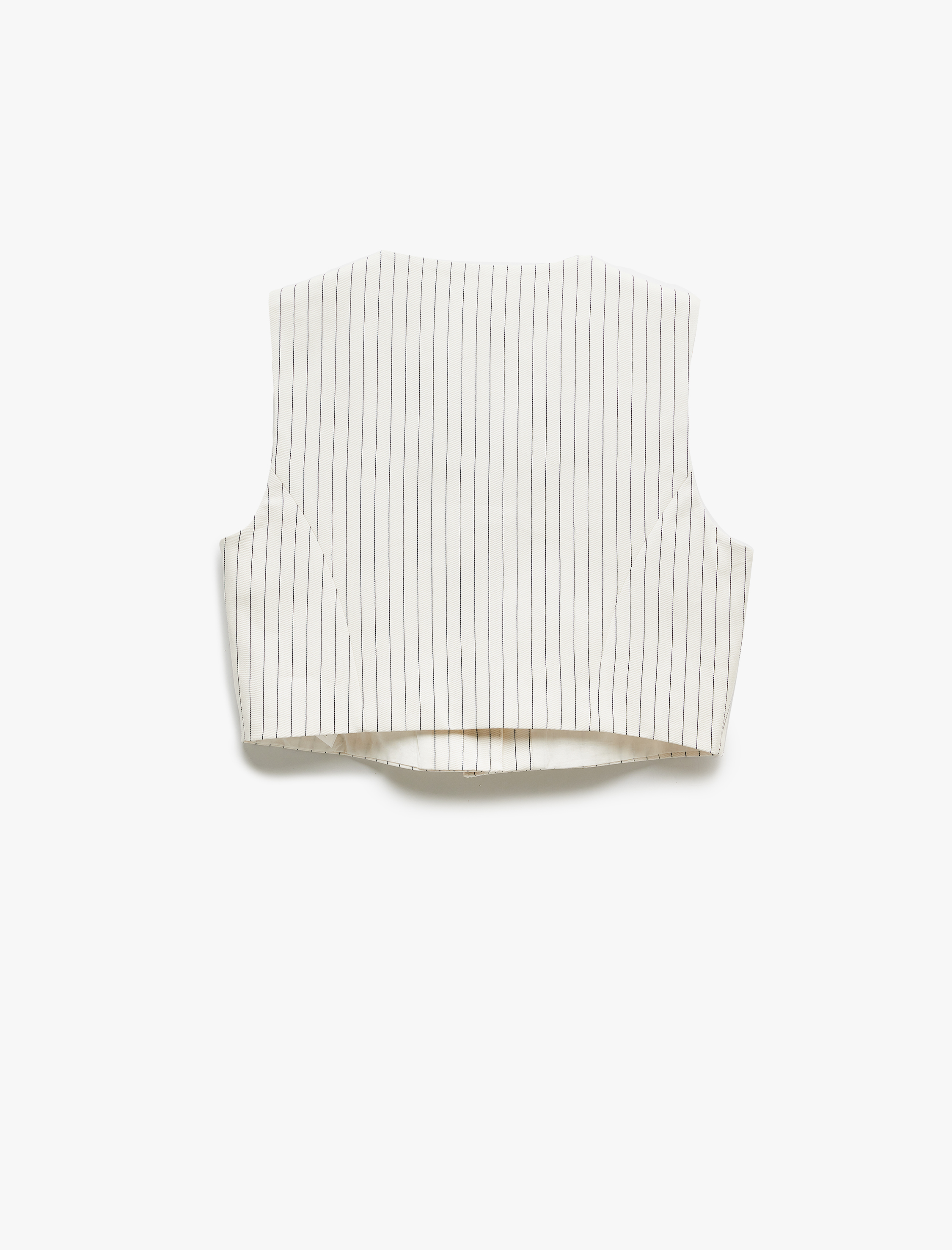   Pamuklu Düğmeli V Yaka Kolsuz Çizgili Crop Blazer Yelek