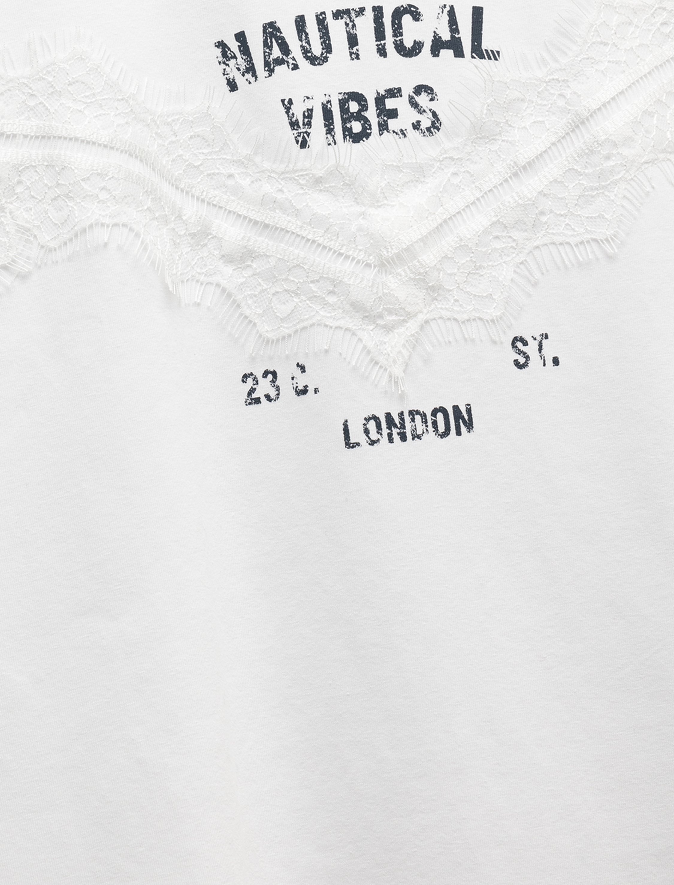   Dantel Detaylı Pamuklu Kısa Kollu Bisiklet Yaka Baskılı Tişört