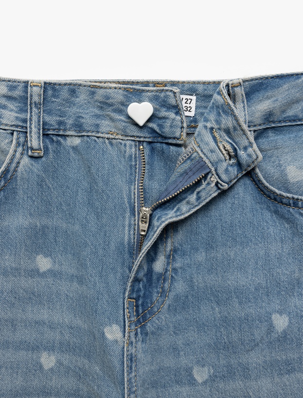 Kalp Baskılı Normal Paça Pamuklu Bol Kalıp Denim Pantolon - Loose Straight Fit Jean_2