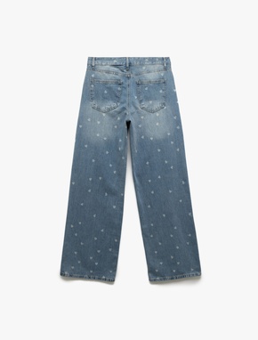 Kalp Baskılı Normal Paça Pamuklu Bol Kalıp Denim Pantolon - Loose Straight Fit Jean_1