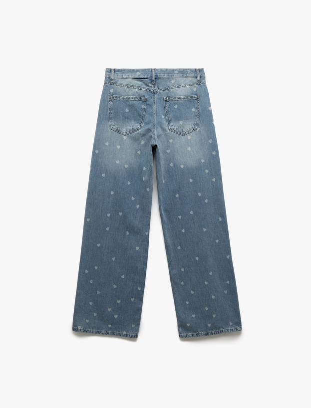 Kalp Baskılı Normal Paça Pamuklu Bol Kalıp Denim Pantolon - Loose Straight Fit Jean_1
