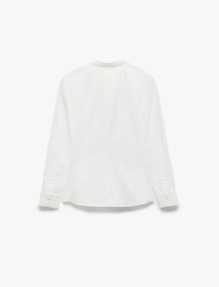  Pamuklu Düğmeli Uzun Kollu Basic Poplin Kadın Gömlek