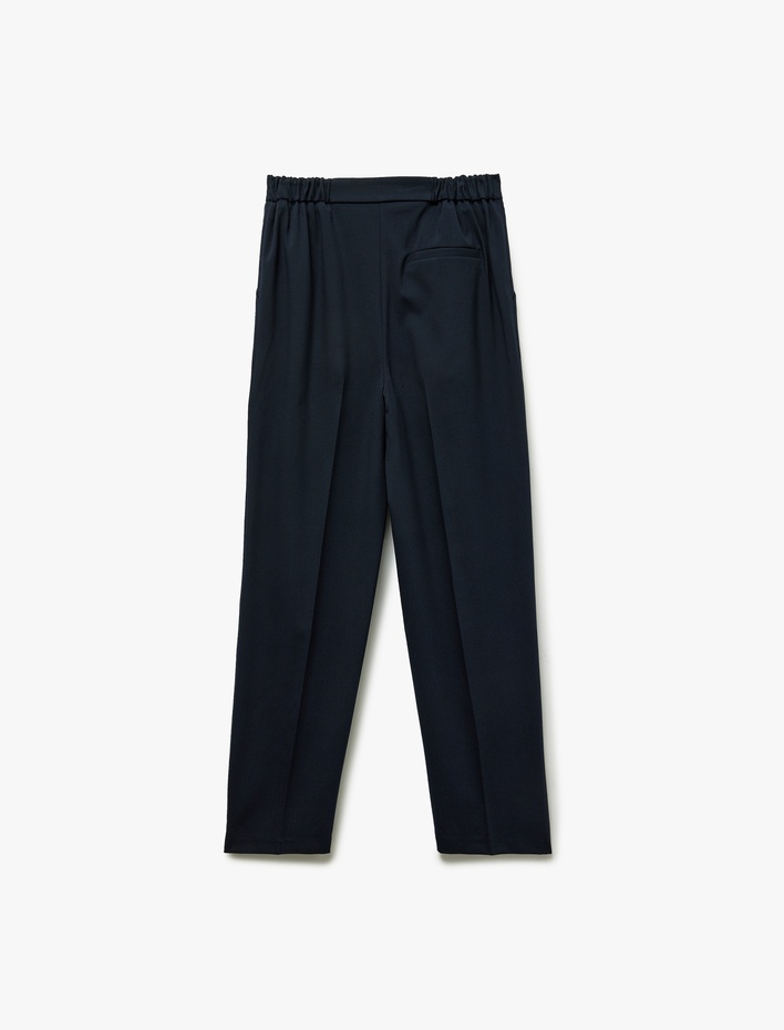  Düz Paça Beli Lastikli Pileli Kumaş Pantolon