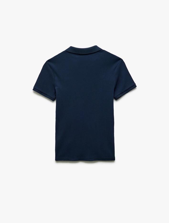  Pamuklu Slim Fit Kısa Kollu V Yaka Polo Tişört