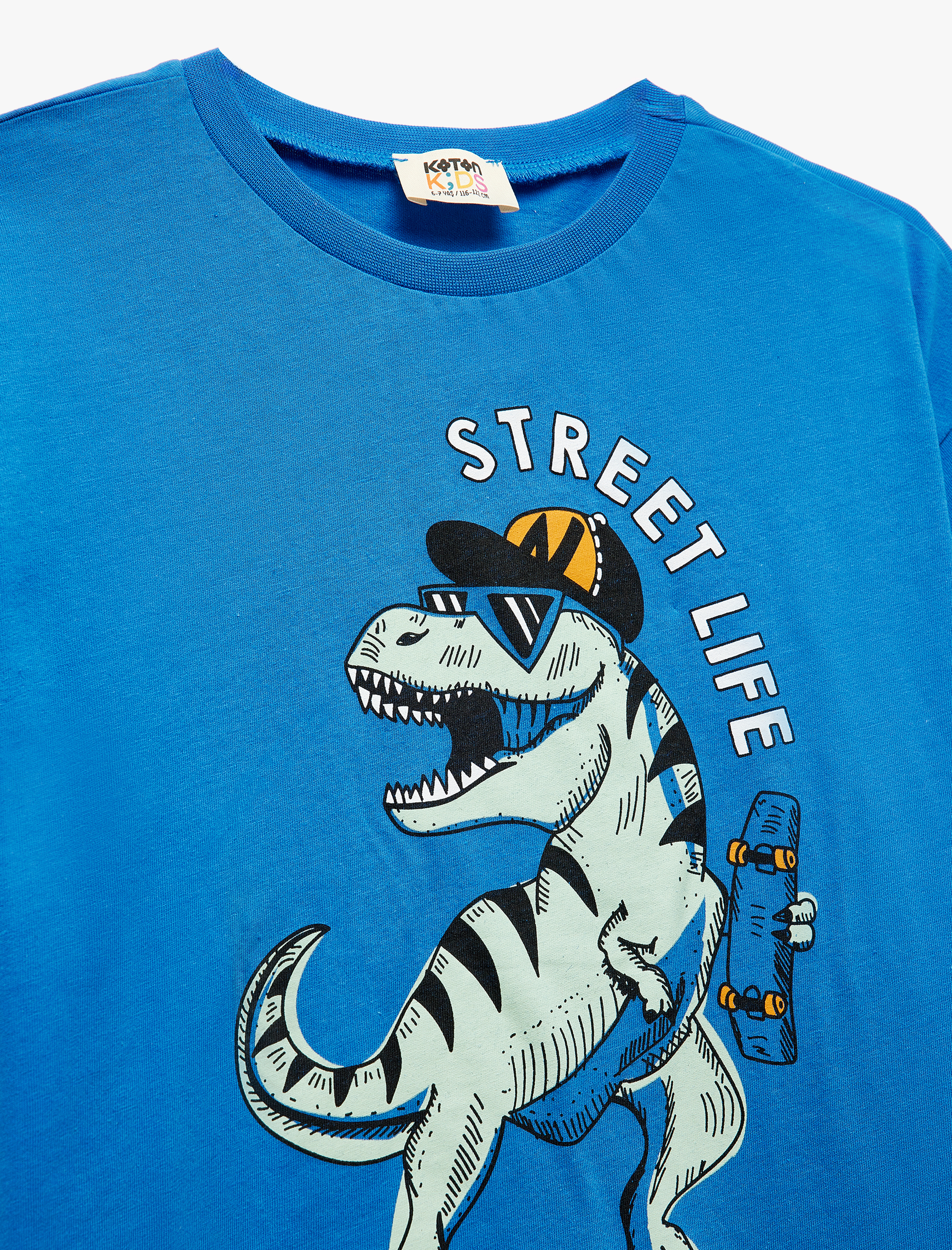  Erkek Çocuk Dinozor Baskılı Bisiklet Yaka Kısa Kollu Pamuklu Tişört