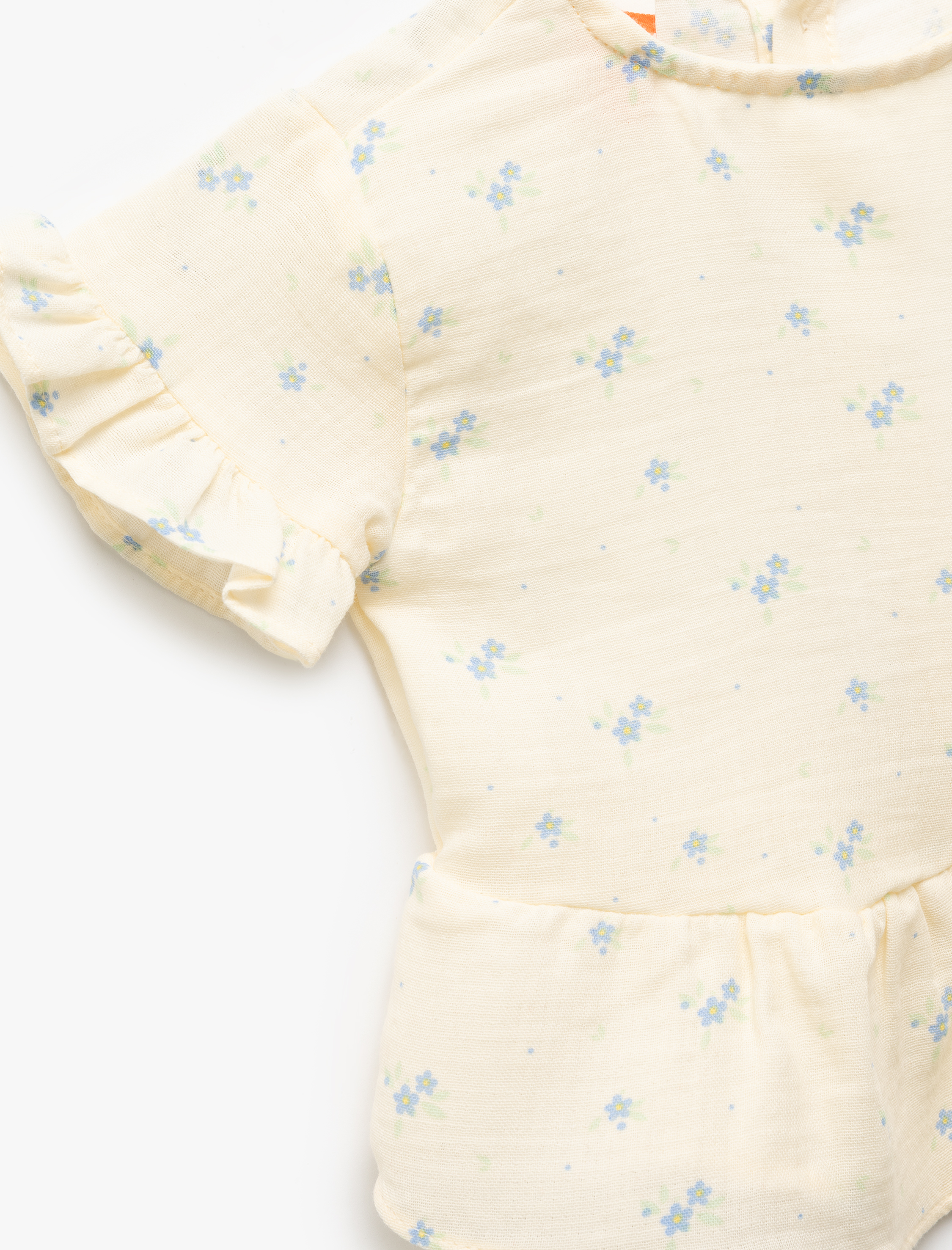  Kız Bebek Pamuklu Çiçek Baskılı Fırfır Detaylı Yuvarlak Yaka Kısa Kollu Bluz