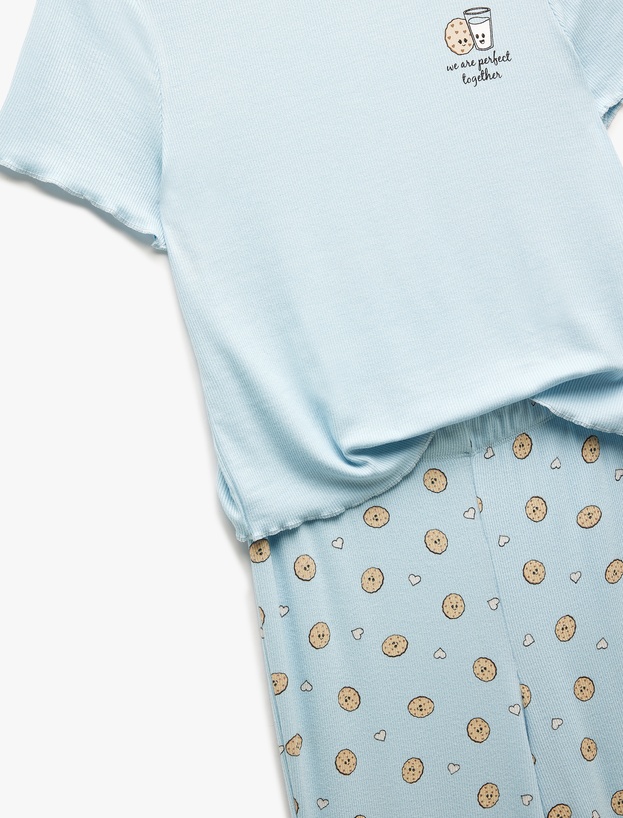 Viskon Kaşkorse Kısa Kollu Bisiklet Yaka Baskılı Pijama Takımı_4