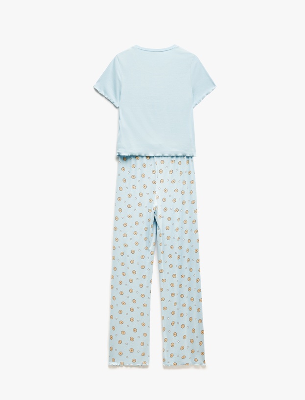 Viskon Kaşkorse Kısa Kollu Bisiklet Yaka Baskılı Pijama Takımı_3