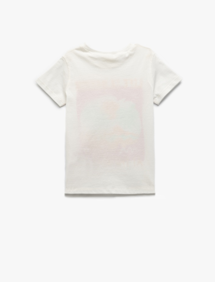 Kız Çocuk Baskılı Bisiklet Yaka Kısa Kollu Pamuklu Tişört