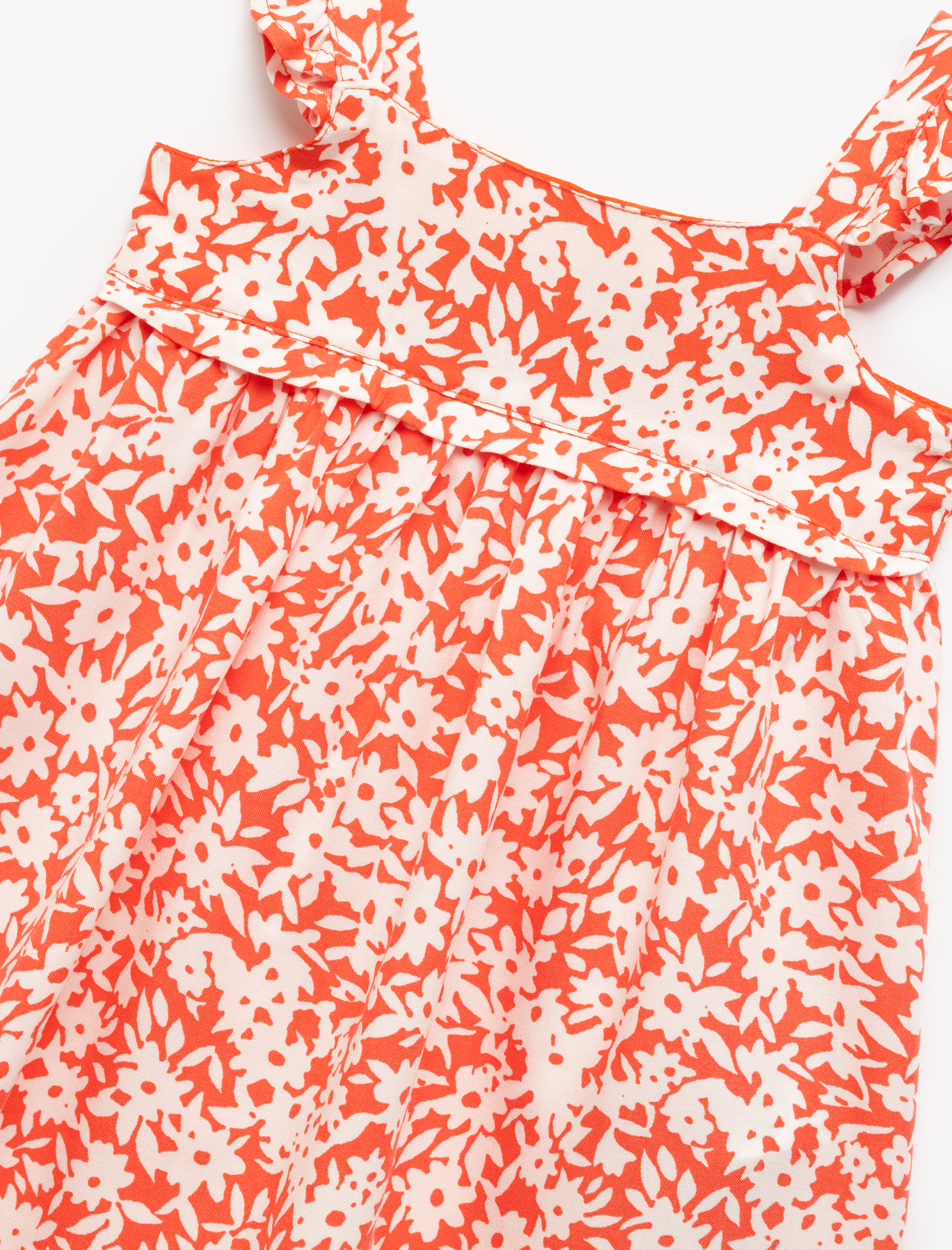 Kız Bebek Kare Yaka Çiçek Desenli Askılı A Kesim Viskon Elbise