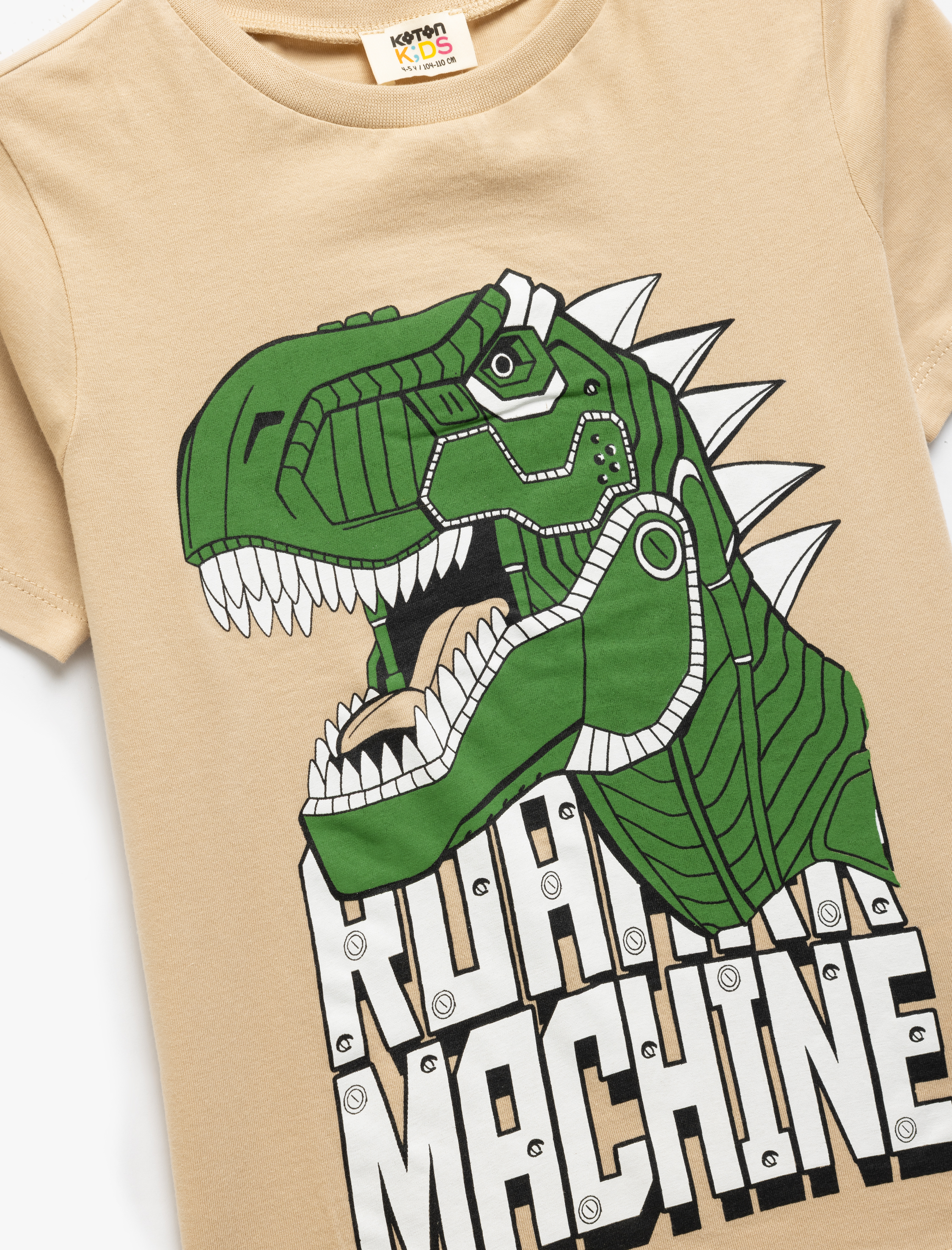  Erkek Çocuk Dinozor Baskılı Bisiklet Yaka Kısa Kollu Pamuklu Tişört