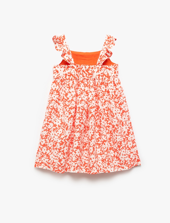 Kız Bebek Kare Yaka Çiçek Desenli Askılı A Kesim Viskon Elbise