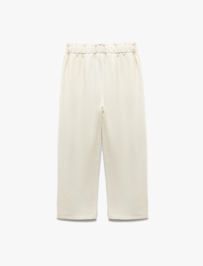 Kız Çocuk Beli Lastikli Keten ve Viskon Karışımlı Basic Pantolon