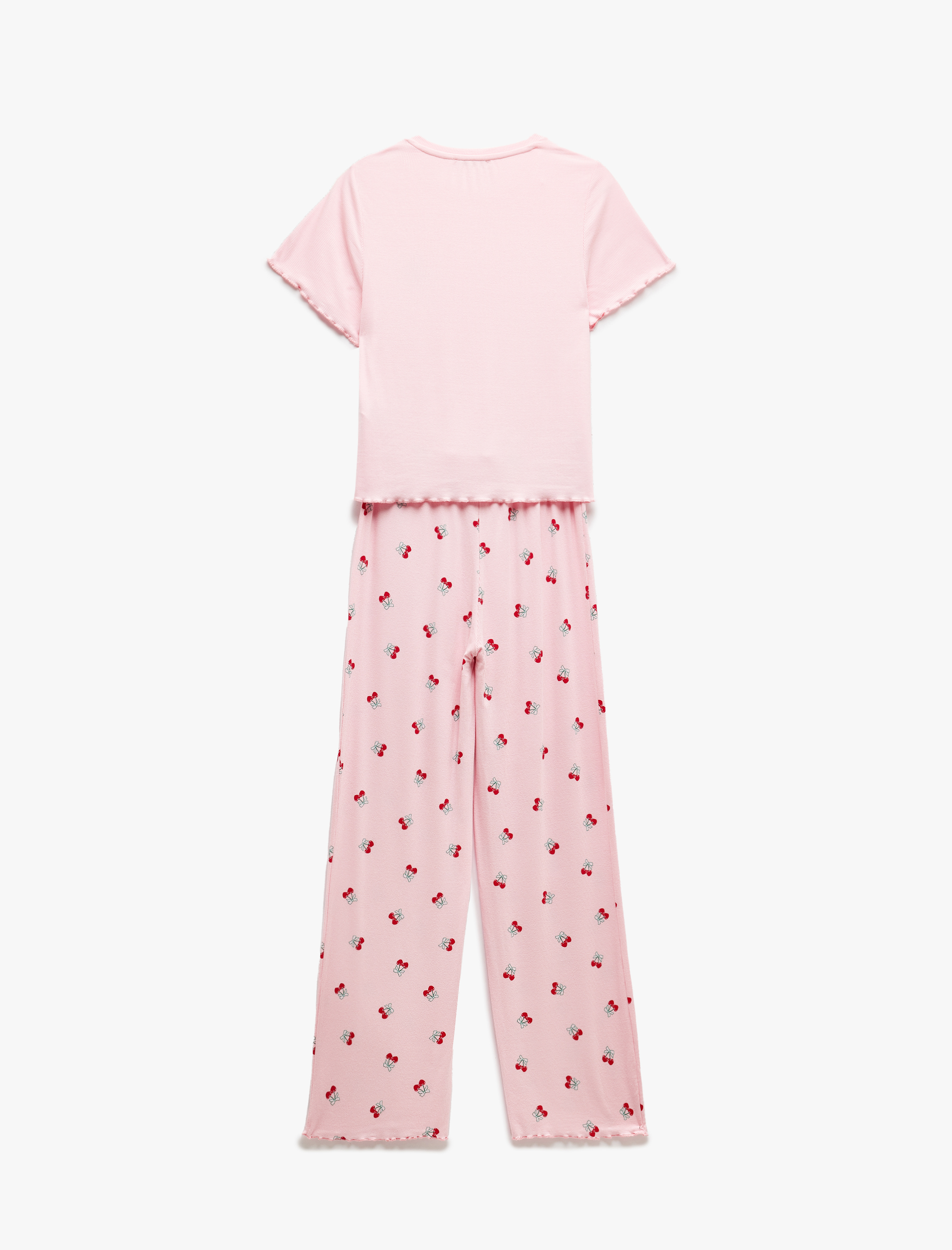   Rahat Kalıp Kaşkorse Viskon Kısa Kollu Kiraz Baskılı Pijama Takımı