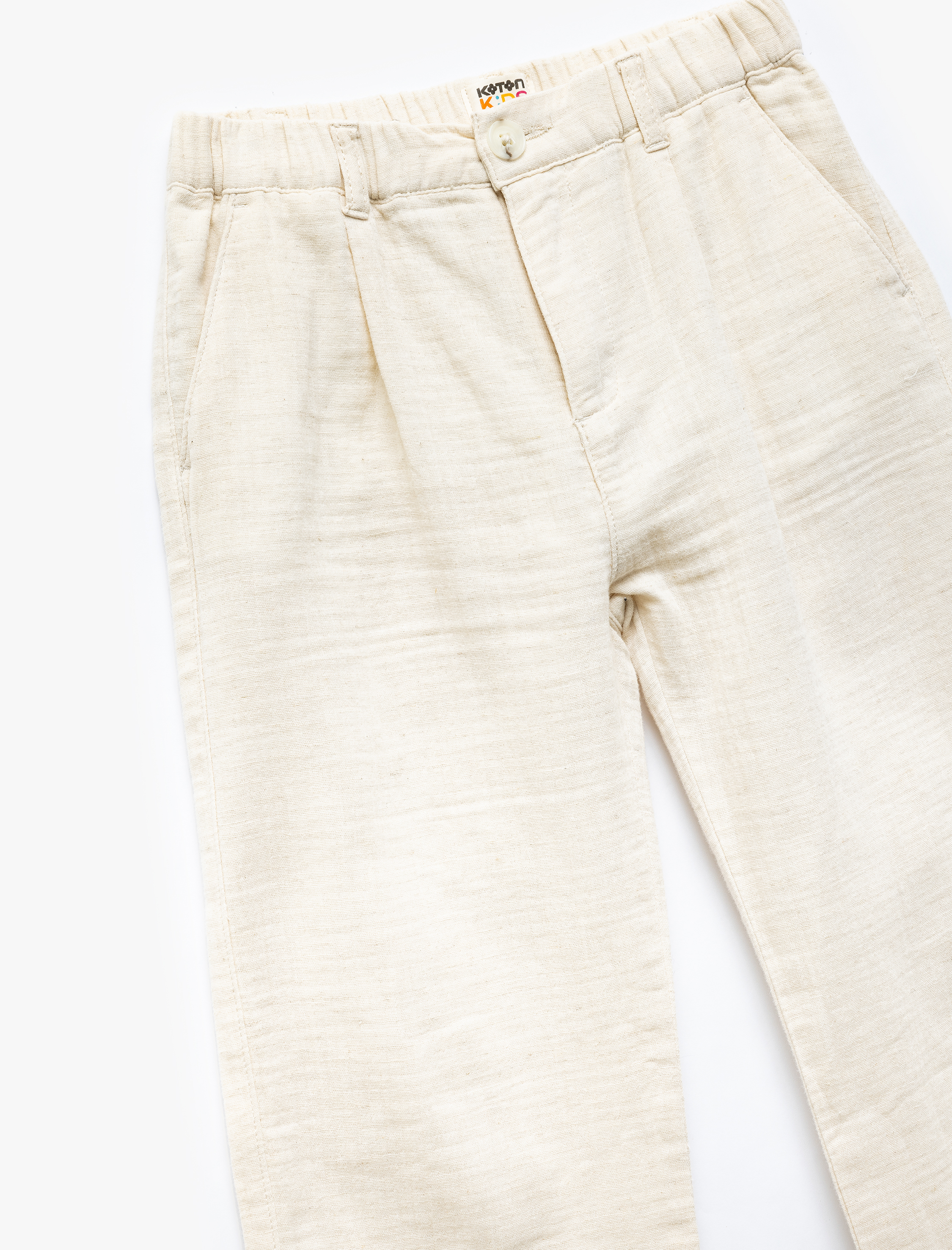  Erkek Çocuk Beli Lastikli Düğmeli Keten Karışımlı Pamuklu Basic Pantolon