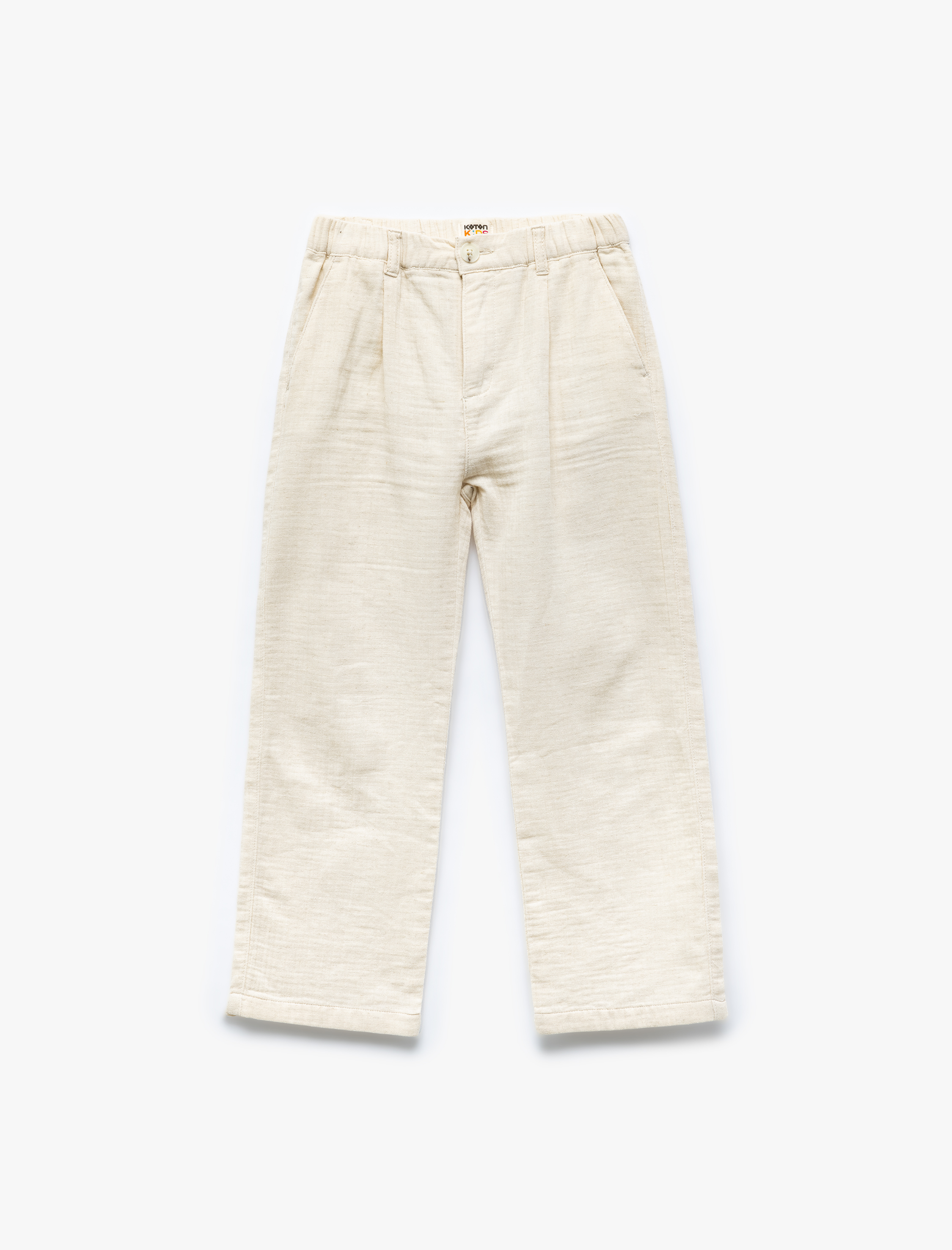  Erkek Çocuk Beli Lastikli Düğmeli Keten Karışımlı Pamuklu Basic Pantolon