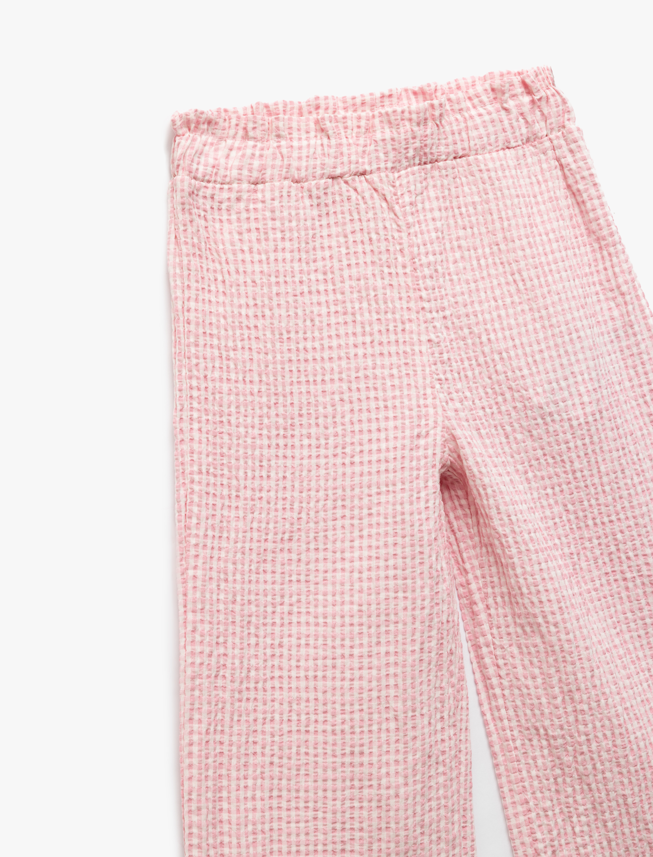  Kız Bebek Beli Lastikli Dokulu Ekoseli Geniş Paça Pantolon