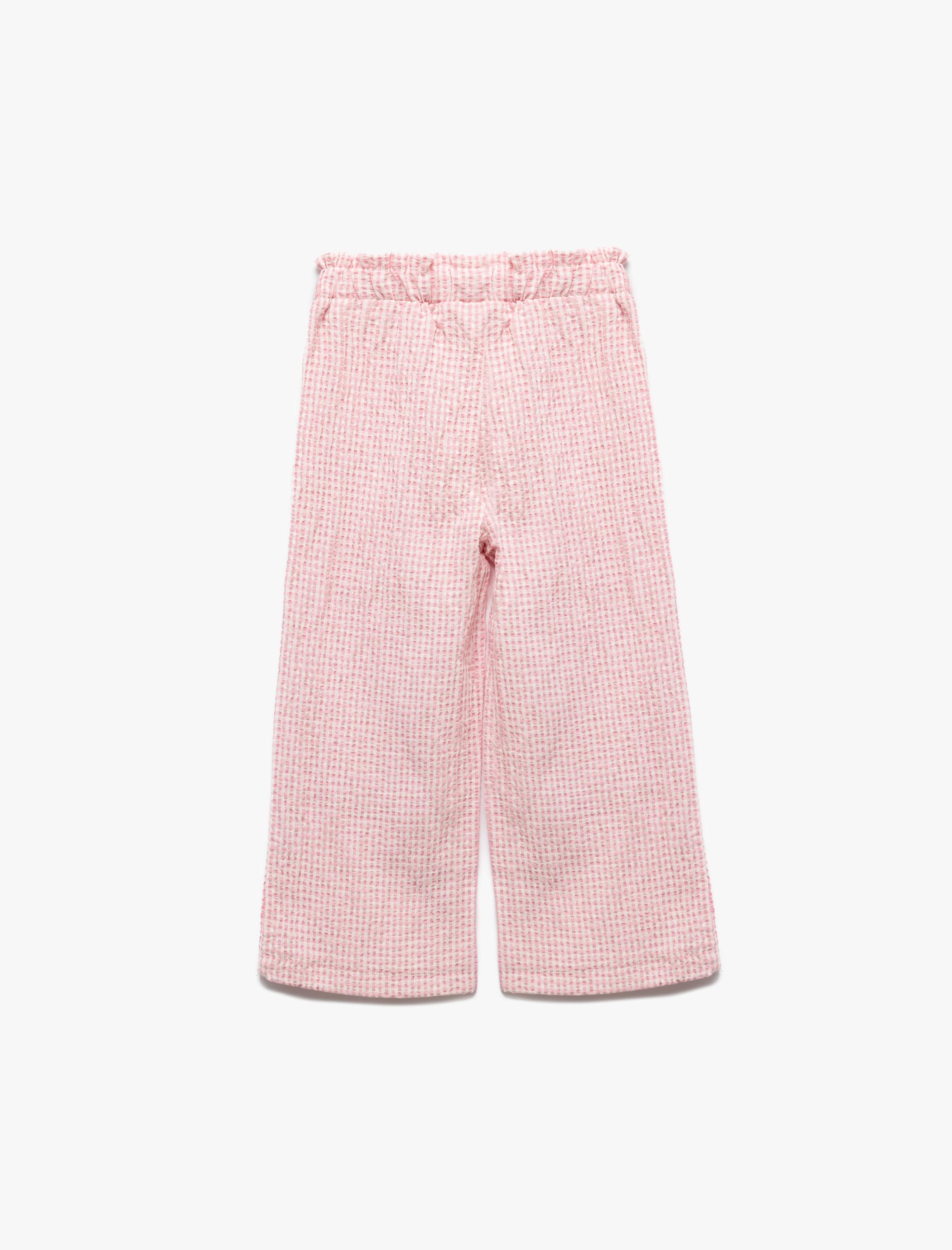  Kız Bebek Beli Lastikli Dokulu Ekoseli Geniş Paça Pantolon