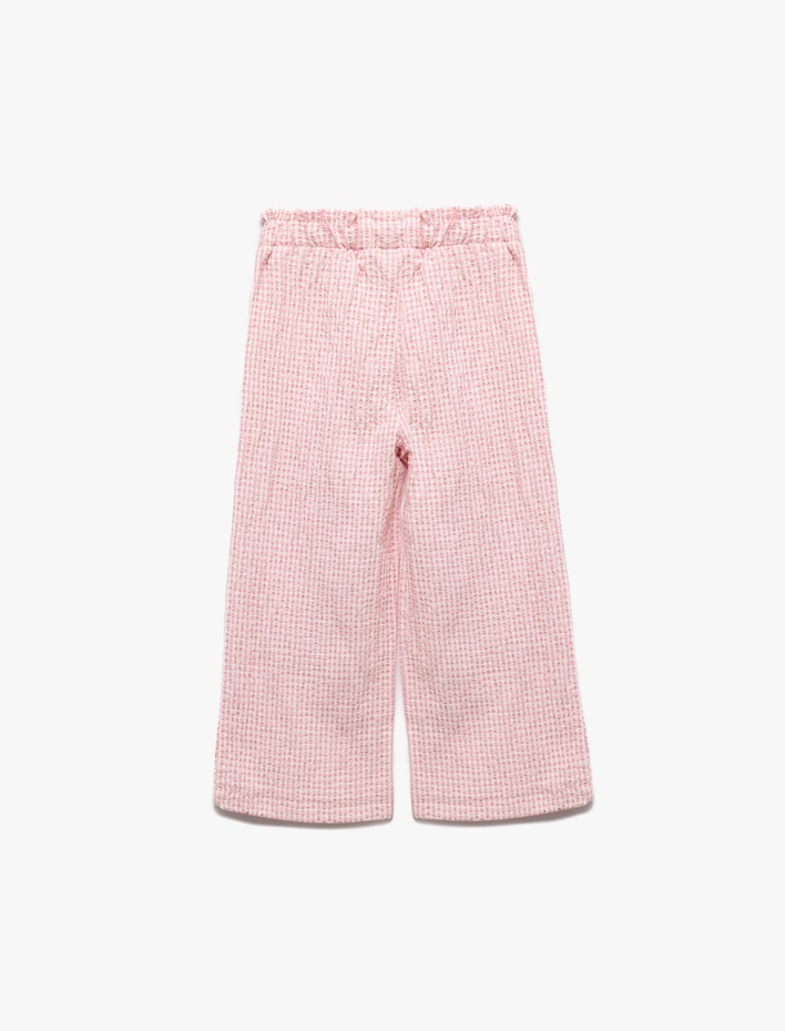 Kız Bebek Beli Lastikli Dokulu Ekoseli Geniş Paça Pantolon