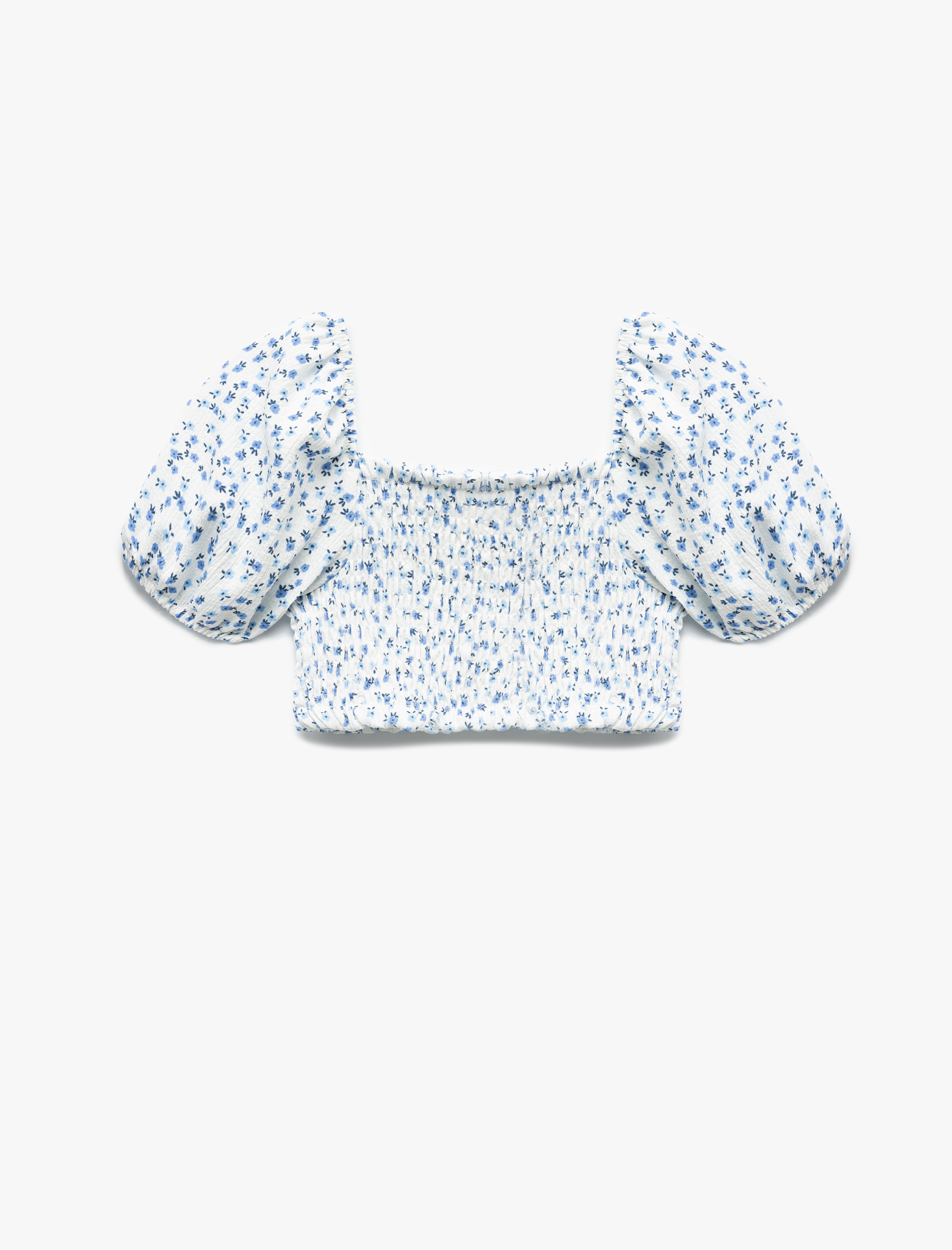 Koton Kız Bebek Kare Yaka Balon Kollu Gipeli Çiçek Desenli Crop Bluz -1