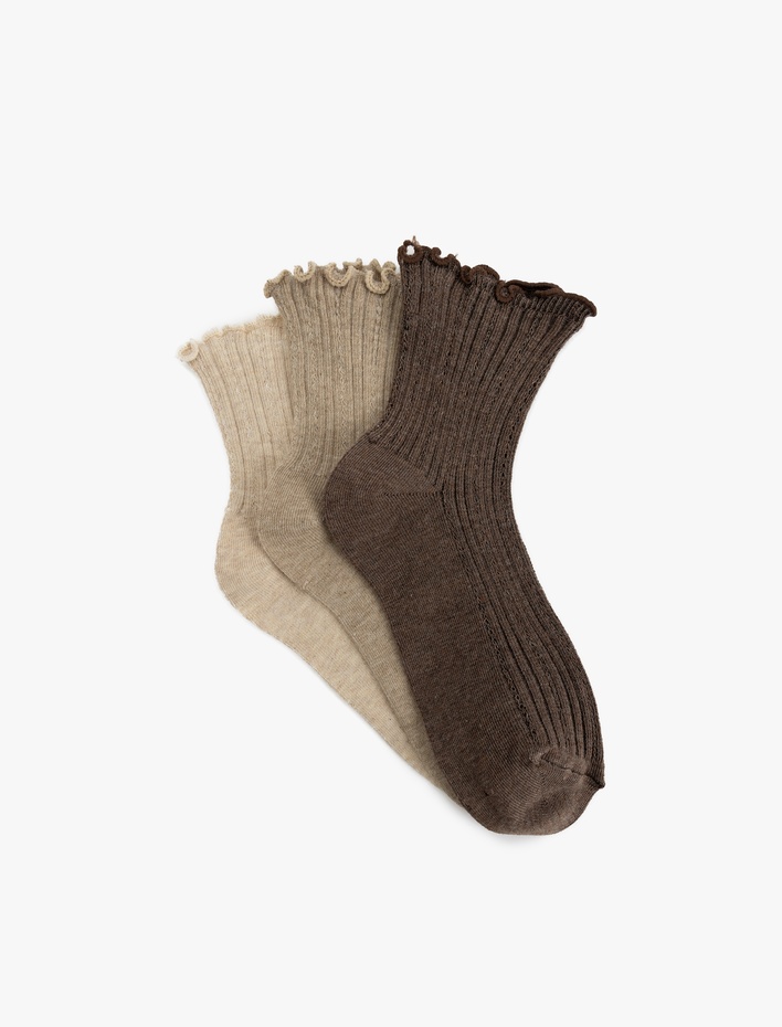 Kadın Fırfırlı Çok Renkli 3'lü Çorap Seti