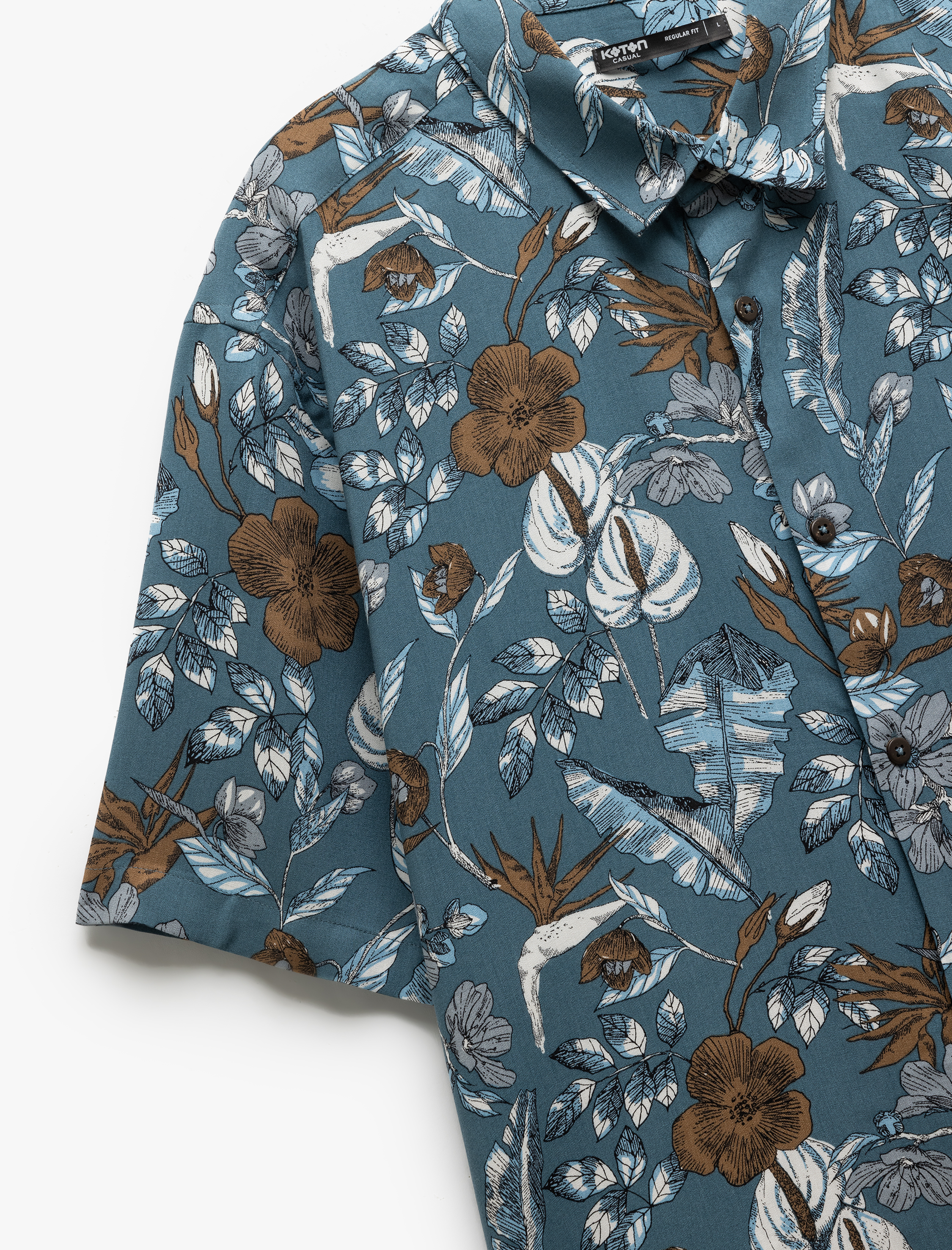   Kısa Kollu Regular Fit Viskon Çiçekli Gömlek