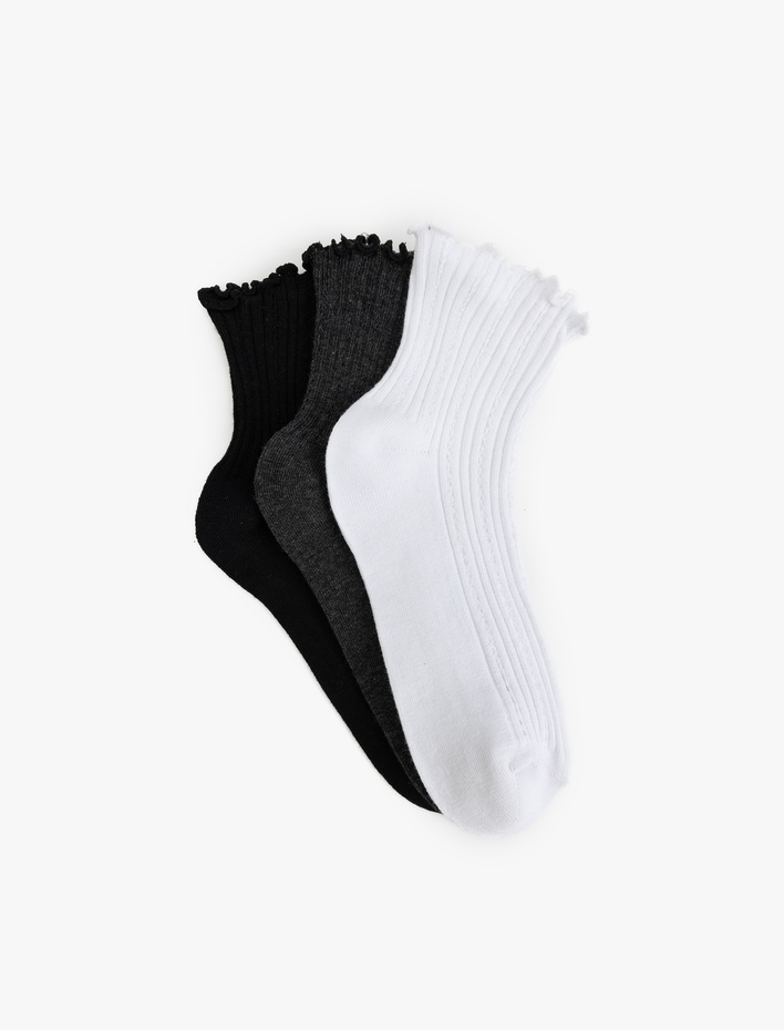 Kadın Fırfırlı Çok Renkli 3'lü Çorap Seti