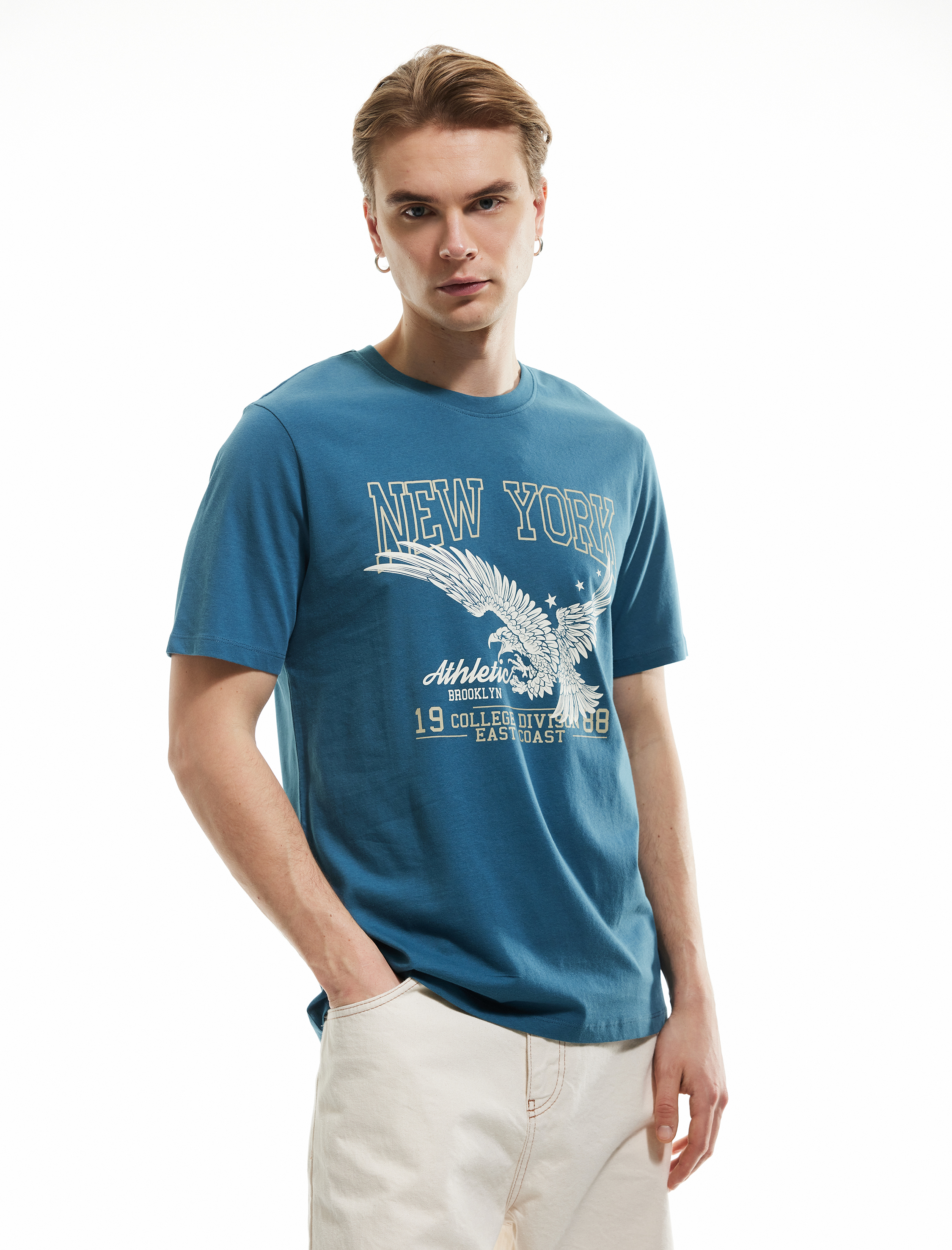   Kısa Kollu Regular Fit Bisiklet Yaka Pamuklu Baskılı Tişört