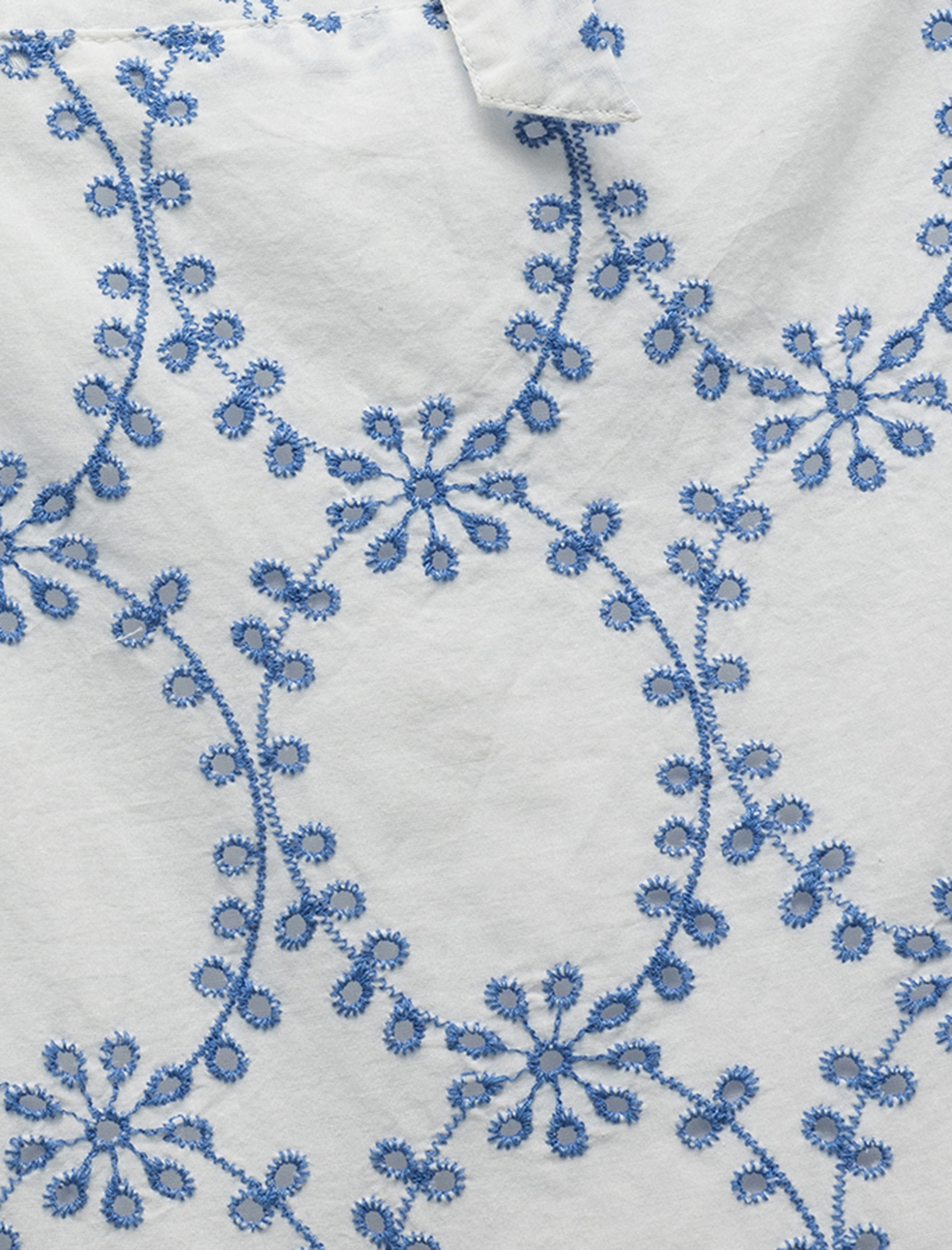   Pamuklu Arkası Pencere Detaylı V Yaka Uzun Çiçekli Fistolu Brodeli Elbise