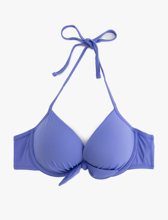  Mat Kumaş Fiyonklu Kalp Yaka Push-Up Bikini Üstü