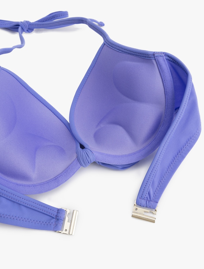  Mat Kumaş Fiyonklu Kalp Yaka Push-Up Bikini Üstü