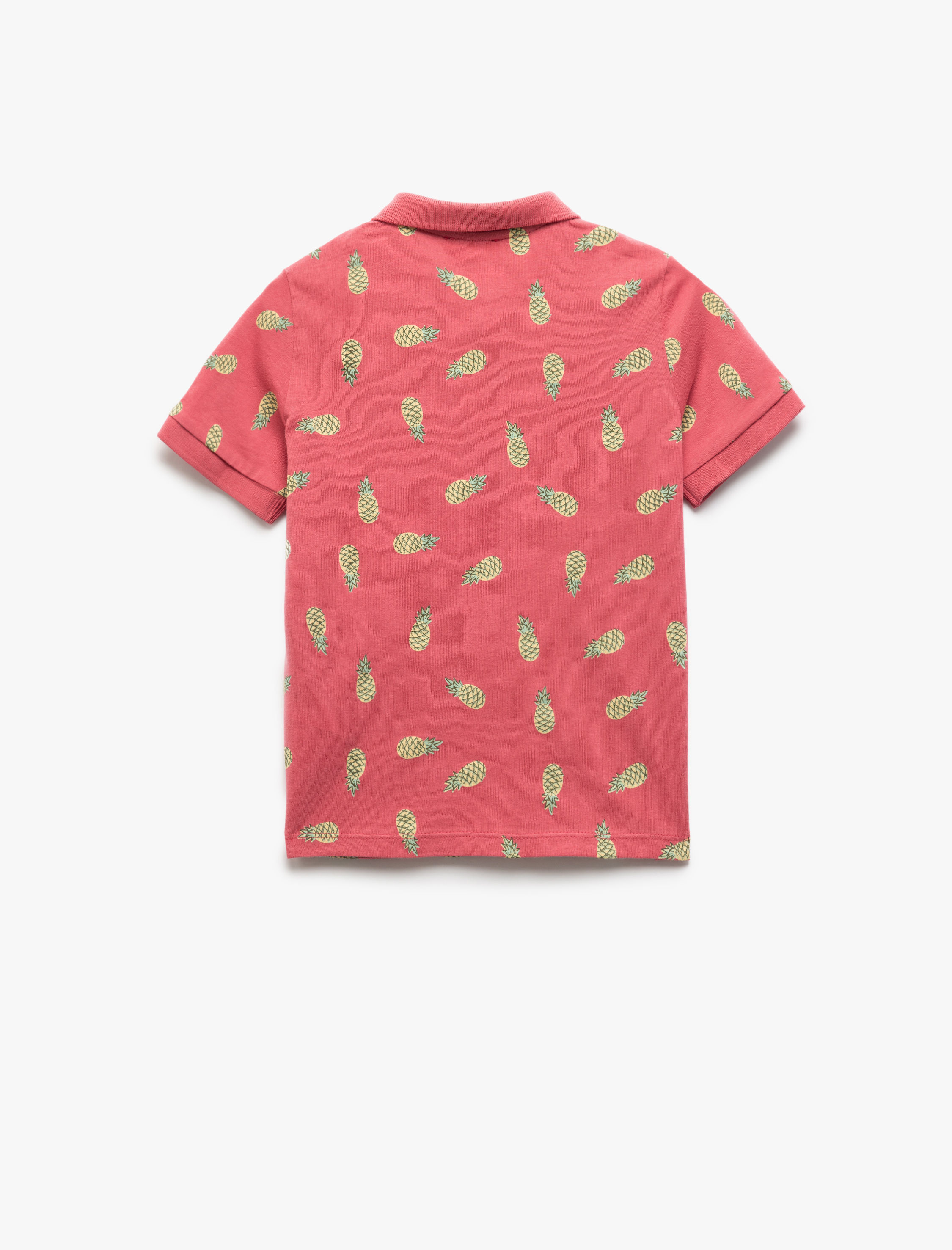  Erkek Çocuk Pamuklu Ananas Desenli Polo Yaka Kısa Kollu Tişört