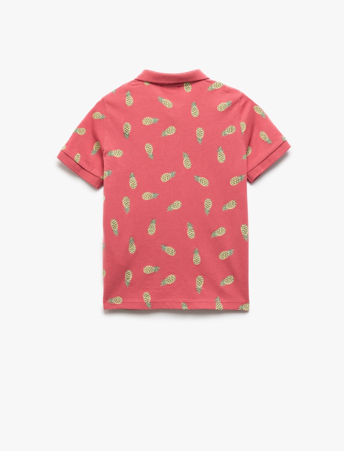 Erkek Çocuk Pamuklu Ananas Desenli Polo Yaka Kısa Kollu Tişört