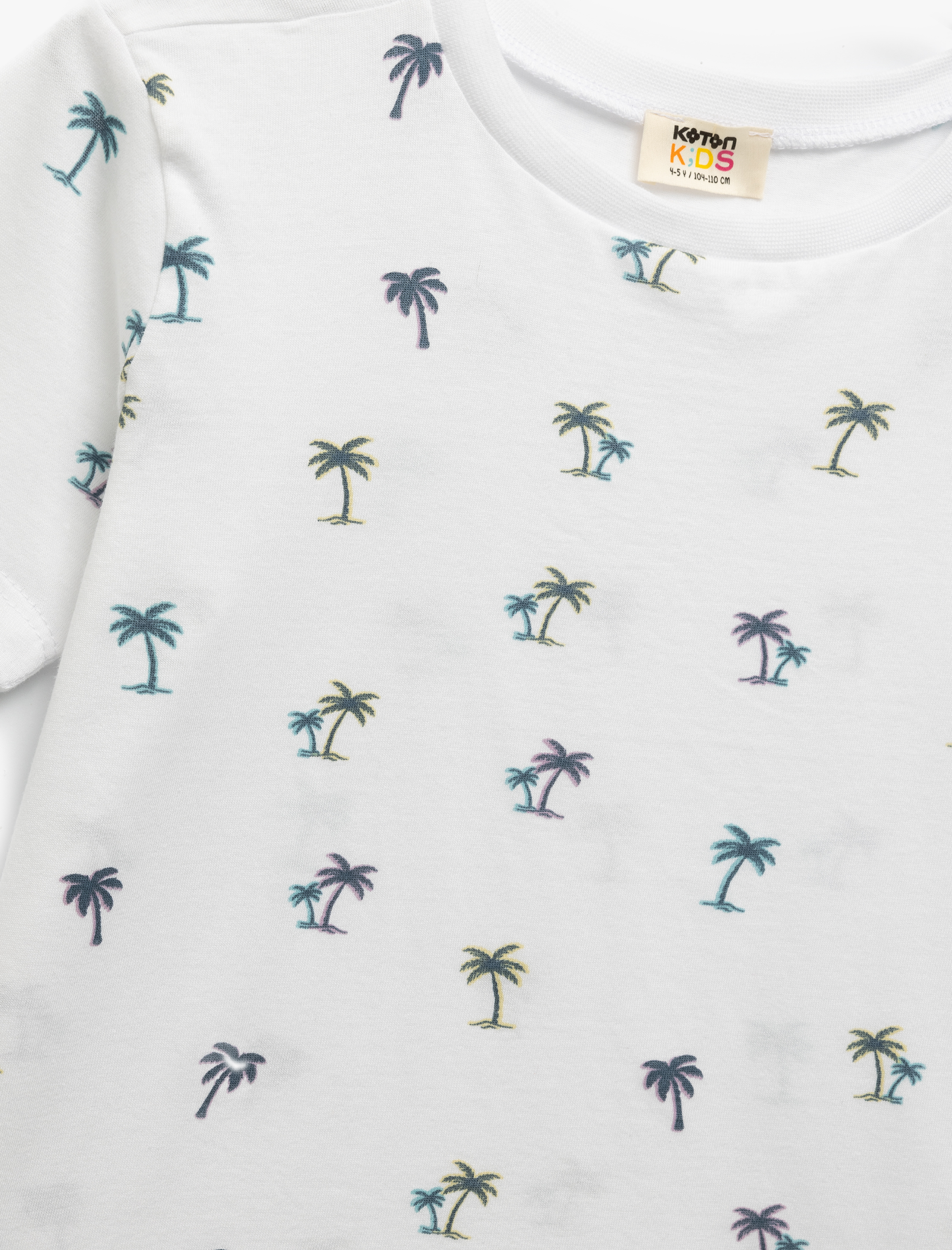  Erkek Çocuk Bisiklet Yaka Kısa Kollu Pamuklu Palmiye Baskılı Tişört